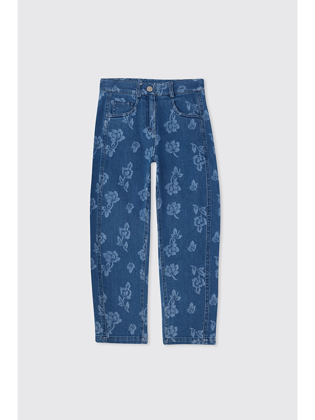 Kız Çocuk Çiçek Desenli İndigo Jean Pantolon-2
