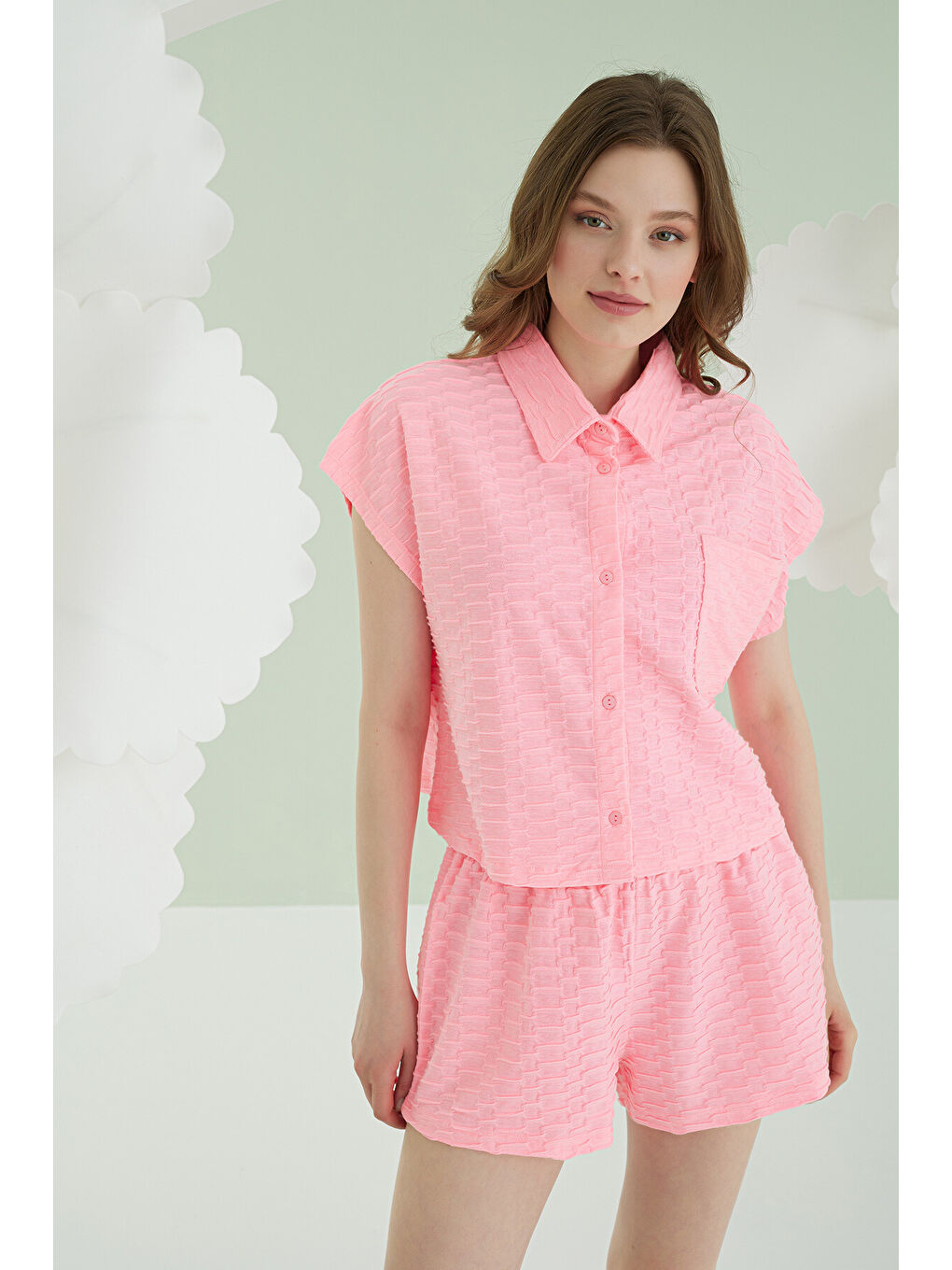 Fuşya Şortlu Önden Düğmeli Pijama Takımı