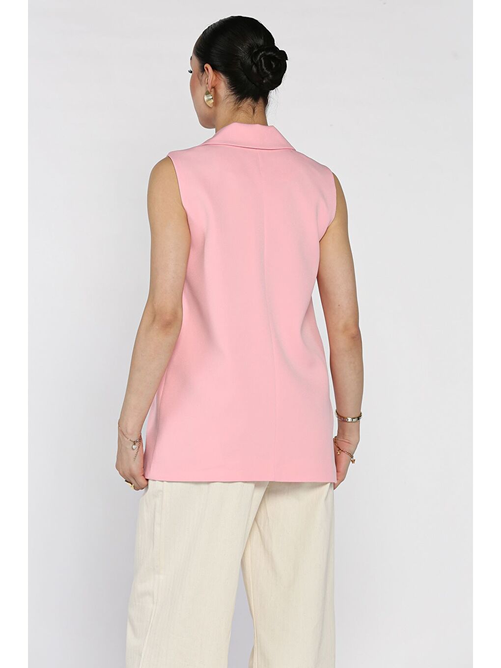 Pembe Kruvaze Yaka Astarlı Kadın Yelek-2