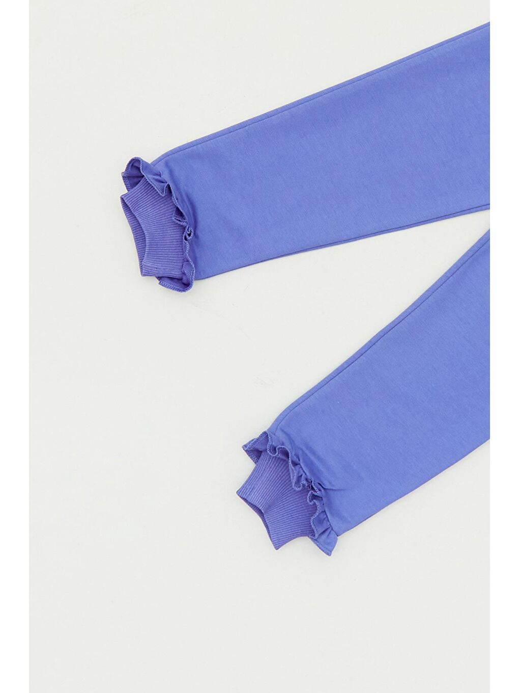 Mor Yazı Baskılı Paçası Fırfırlı Kız Çocuk Eşofman Altı-2