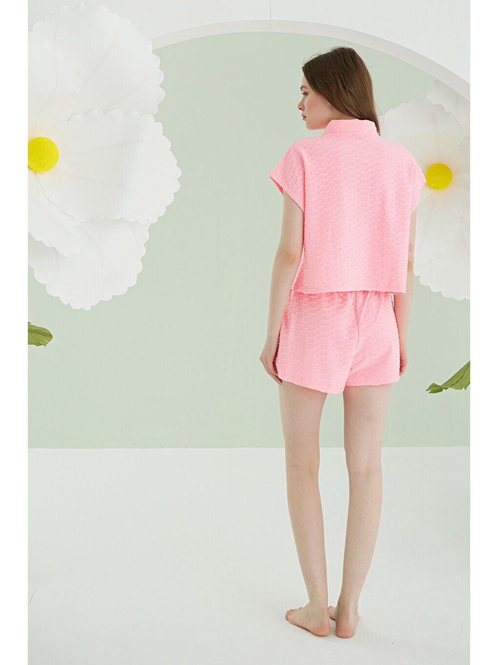 Fuşya Şortlu Önden Düğmeli Pijama Takımı-3