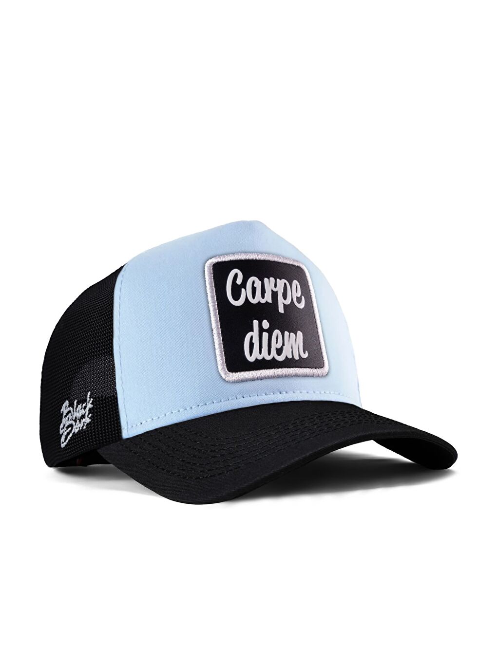 Carpe Diem Logolu Siyah-Buz Mavi Trucker Şapka