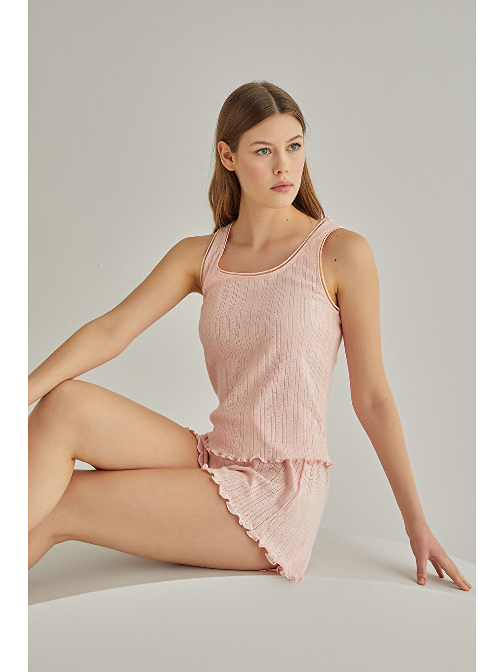 Pembe Somon Striped Atlet Şort Takım