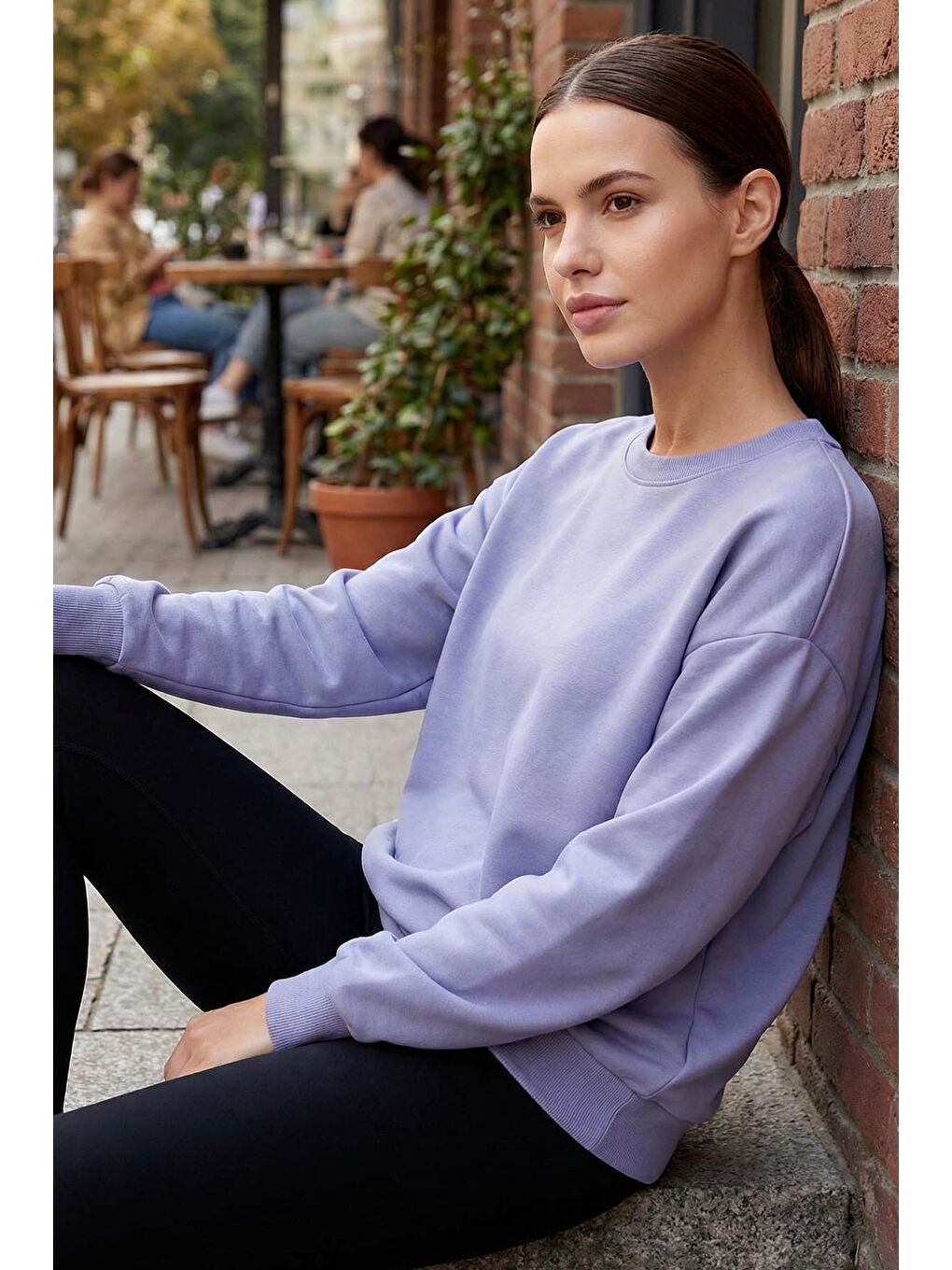 Mor Basic Oversıze O Yaka 2li Paket Ekru-Açık Eflatun Kadın Sweatshirt - 97053-1