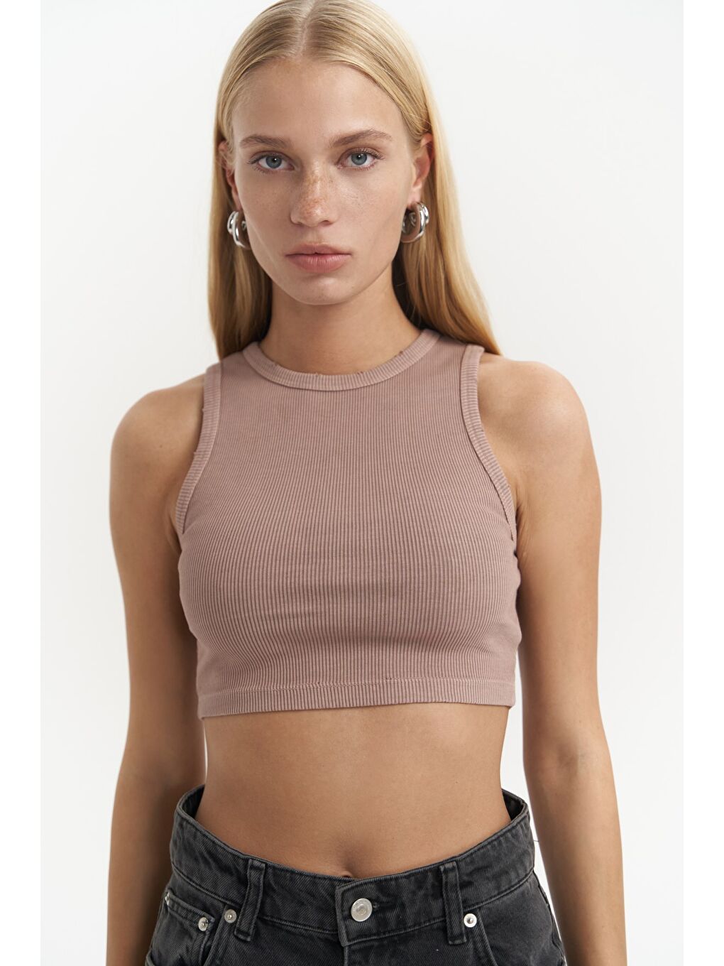 Mai Collection Pembe Shoulder Pudra Yıkamalı Fitilli Crop - 2