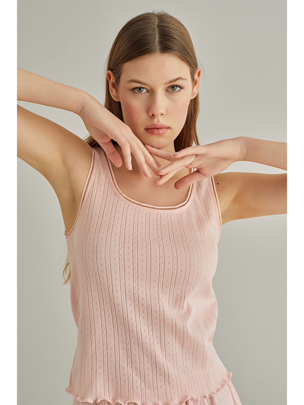 Pembe Somon Striped Atlet Şort Takım-2