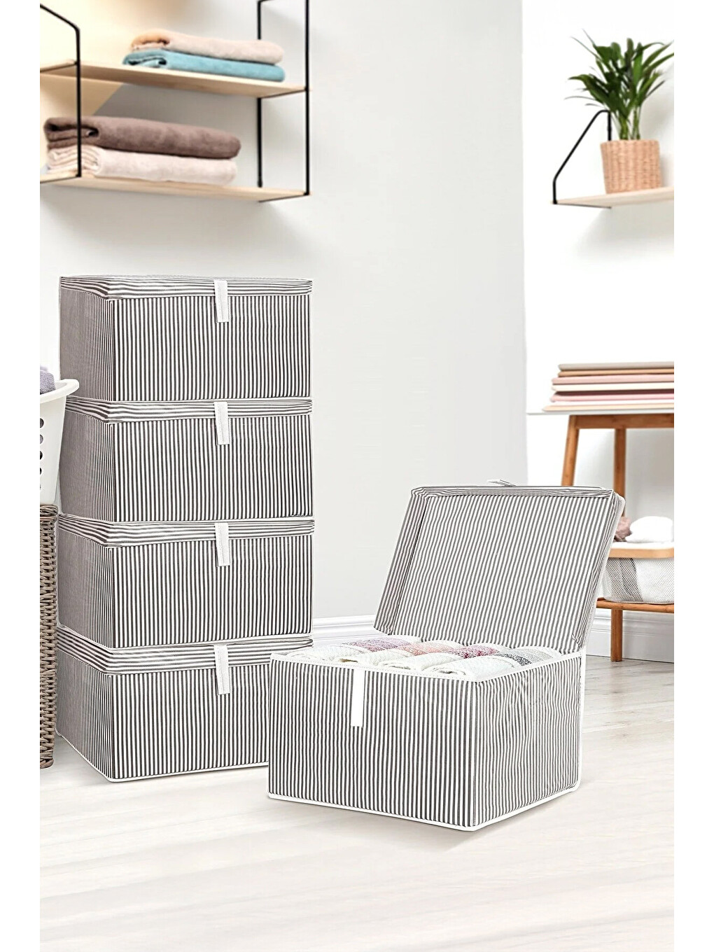 Gri 6 Adet Kapaklı Hurç Saklama Kutusu 40x30x26 cm