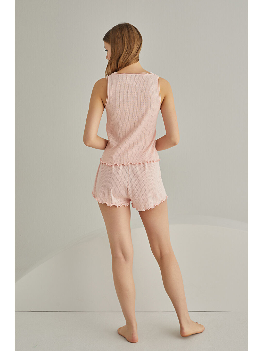 Pembe Somon Striped Atlet Şort Takım-3