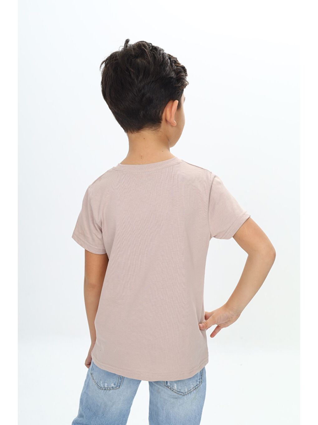 Bej Erkek Çocuk Kaykay Kedi Baskılı Tişört-2