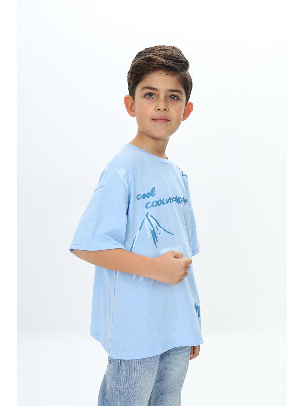 Lila Erkek Çocuk Grafiti Baskılı Tişört-1