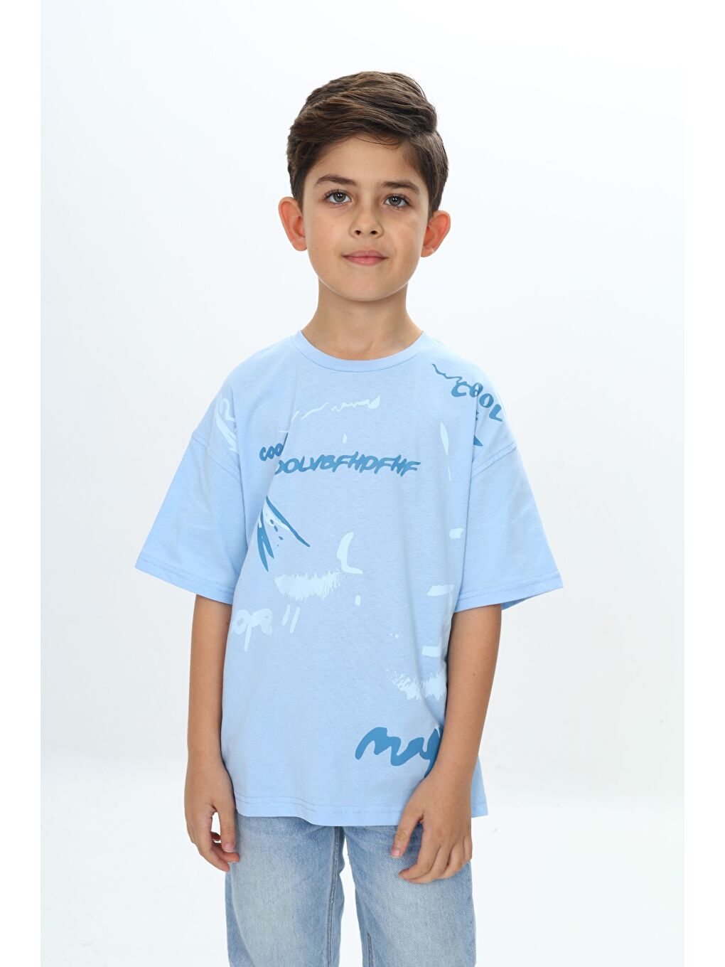 Lila Erkek Çocuk Grafiti Baskılı Tişört-3