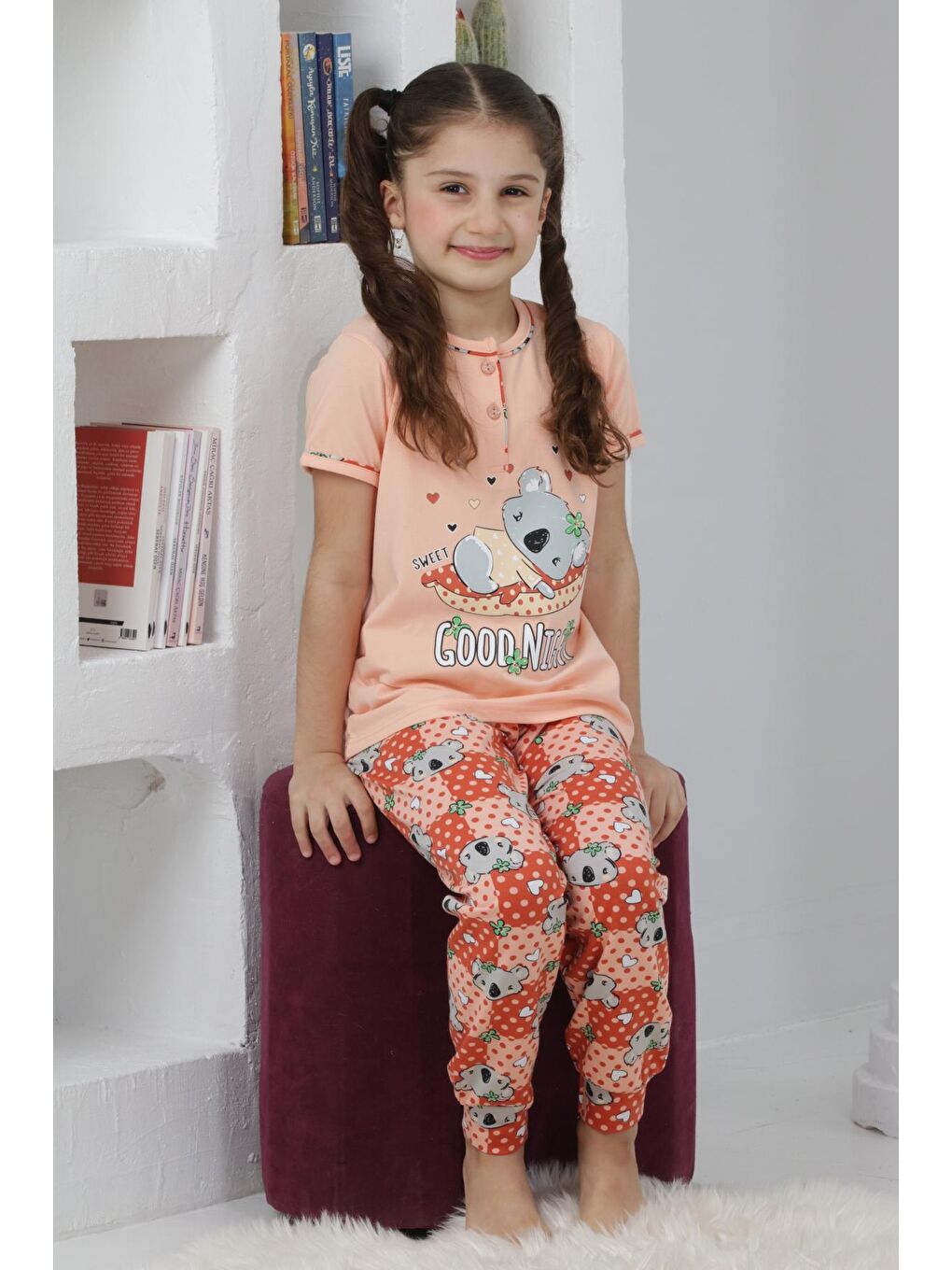 Kapi Kids Açık Somon Kız Çocuk Ayıcık Baskılı - 2 Düğmeli Pijama Takımı 7-11 Yaş 6065 - 1