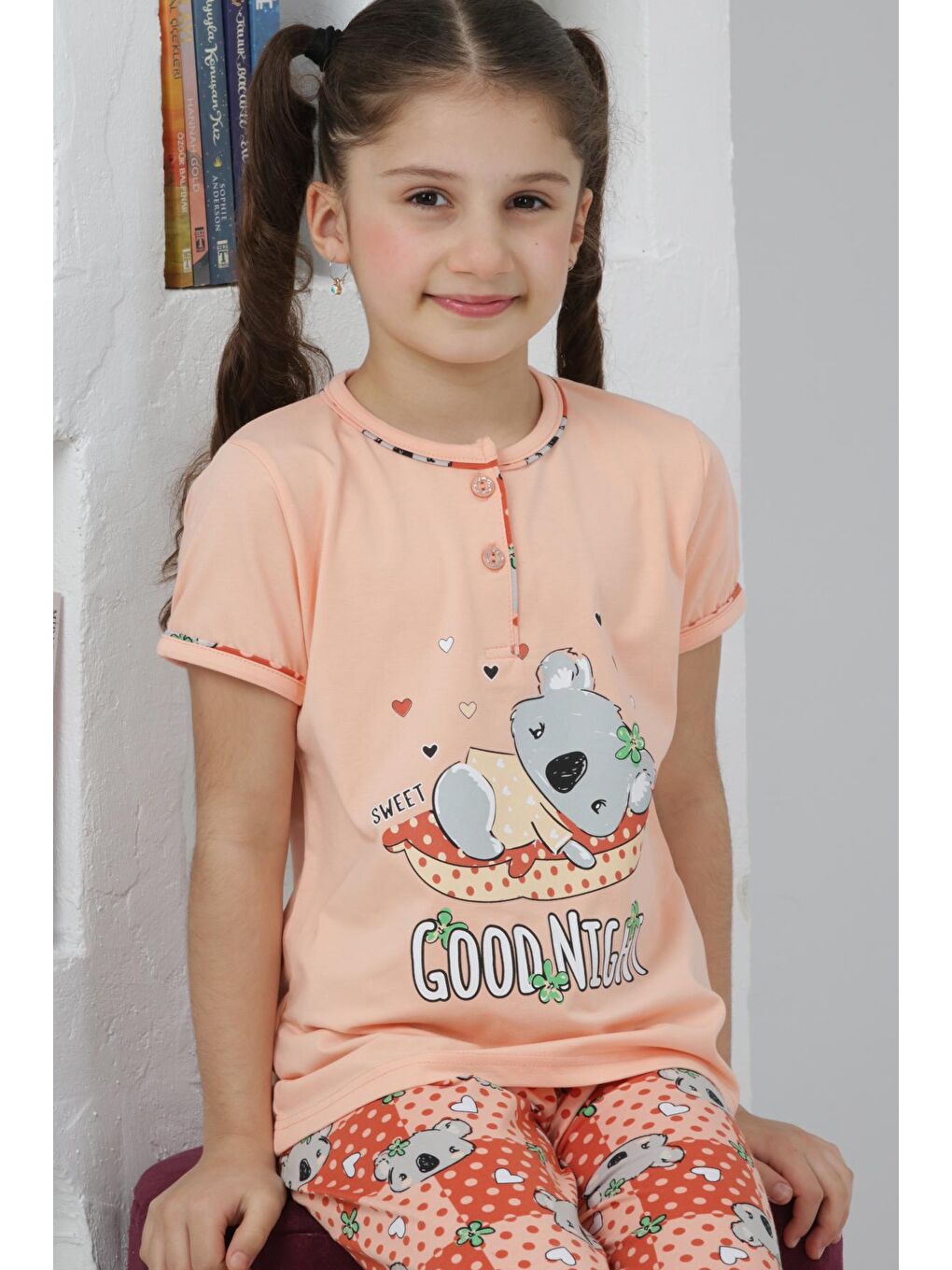 Kapi Kids Açık Somon Kız Çocuk Ayıcık Baskılı - 2 Düğmeli Pijama Takımı 7-11 Yaş 6065 - 2