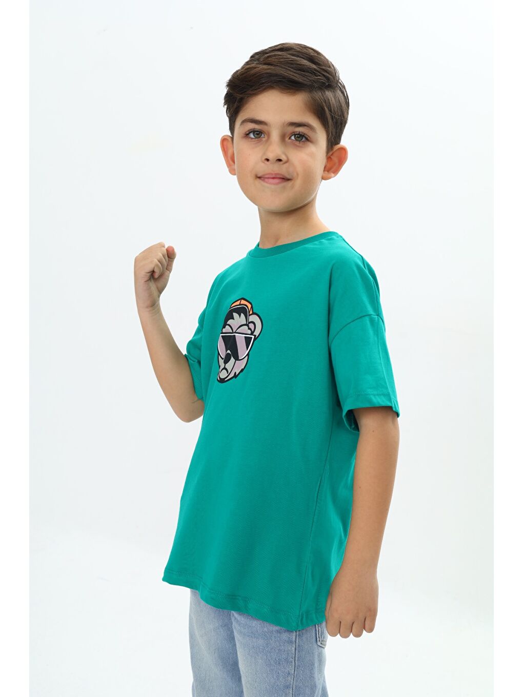 Yeşil Erkek Çocuk Şapkalı Ayı Baskılı Tişört-3