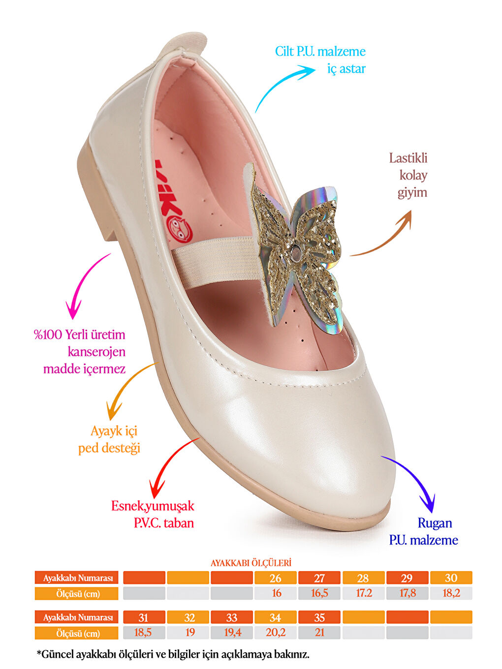 Beyaz Menz Rugan Kelebek Lastikli Kız Çocuk Babet Ayakkabı-1