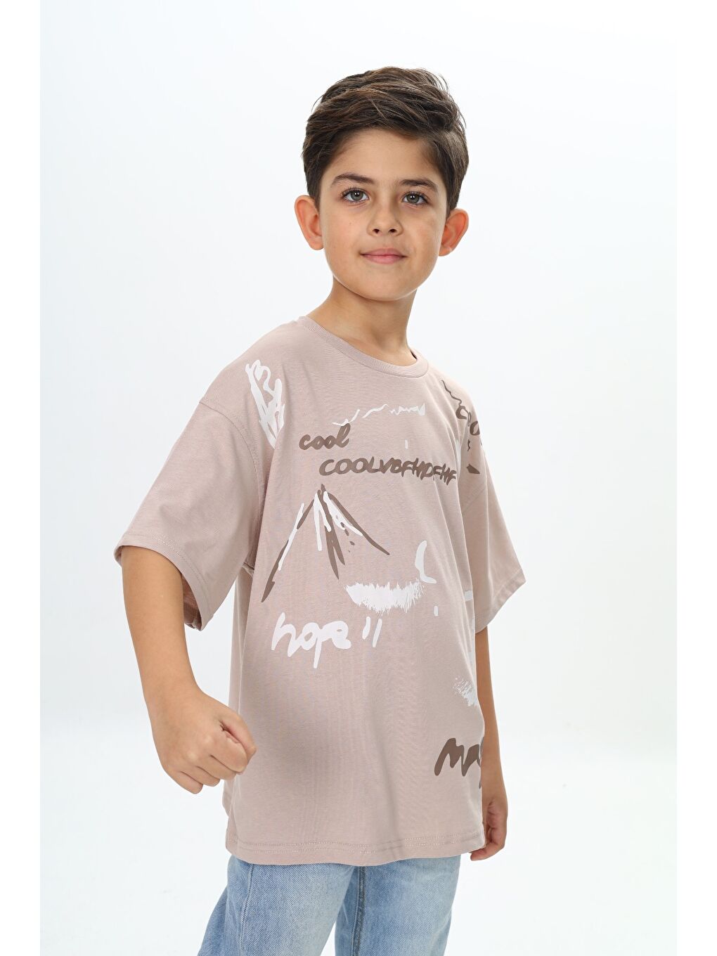 Bej Erkek Çocuk Grafiti Baskılı Tişört-2