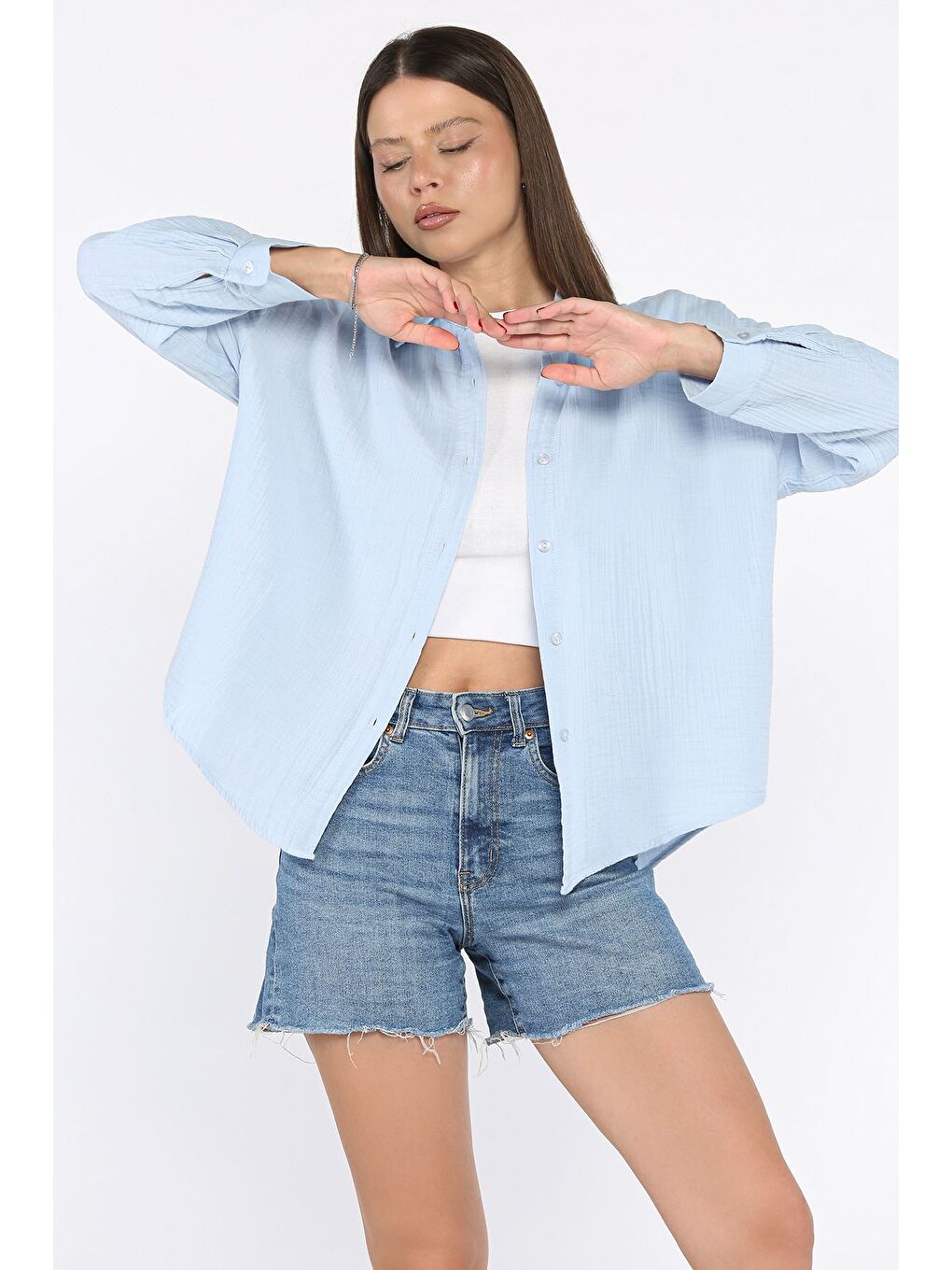 Mavi Kadın Salaş Gömlek