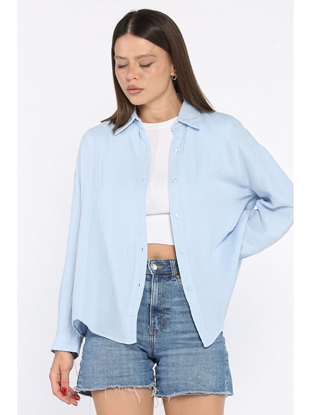 Mavi Kadın Salaş Gömlek-1