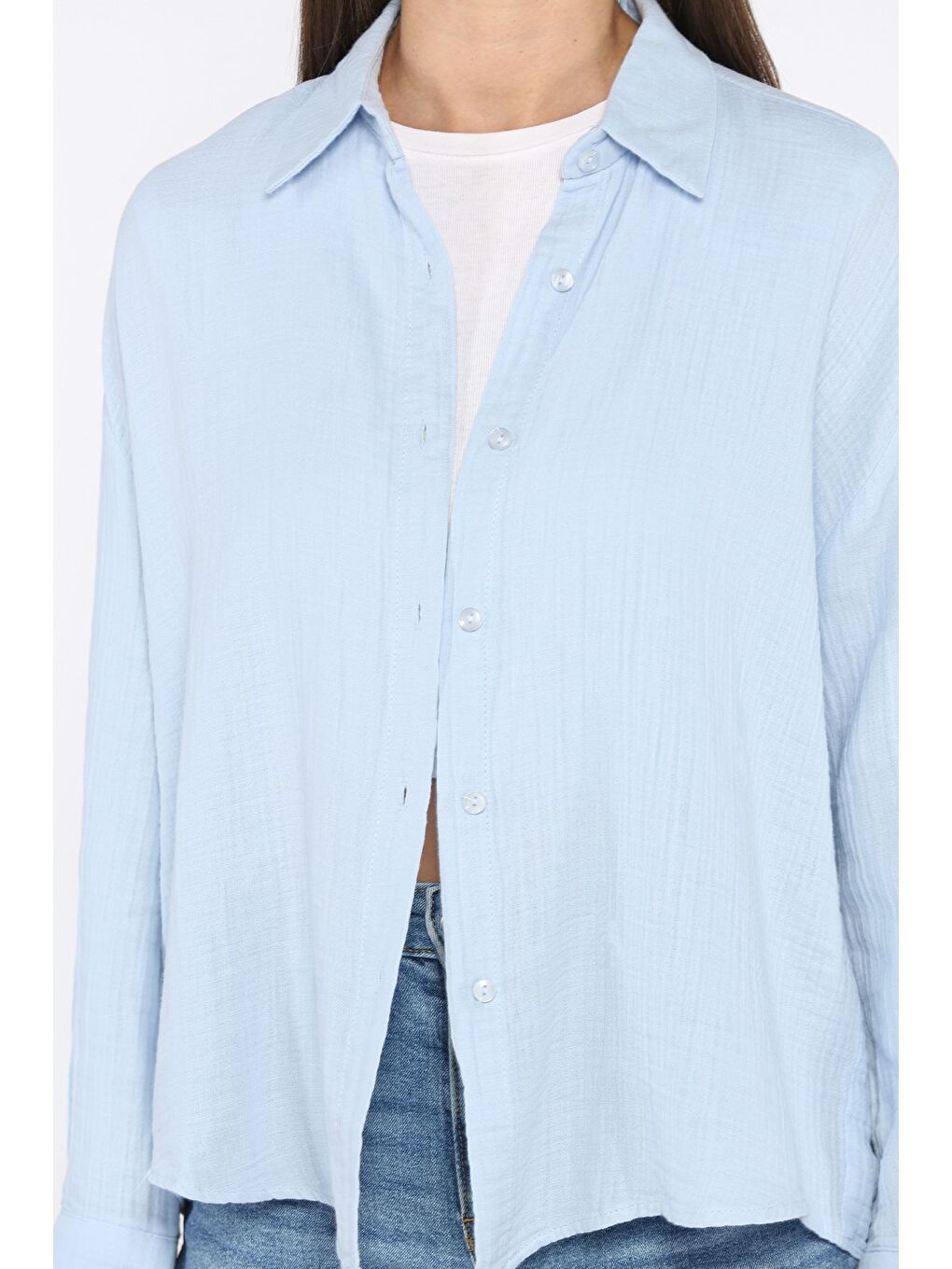 Mavi Kadın Salaş Gömlek-3