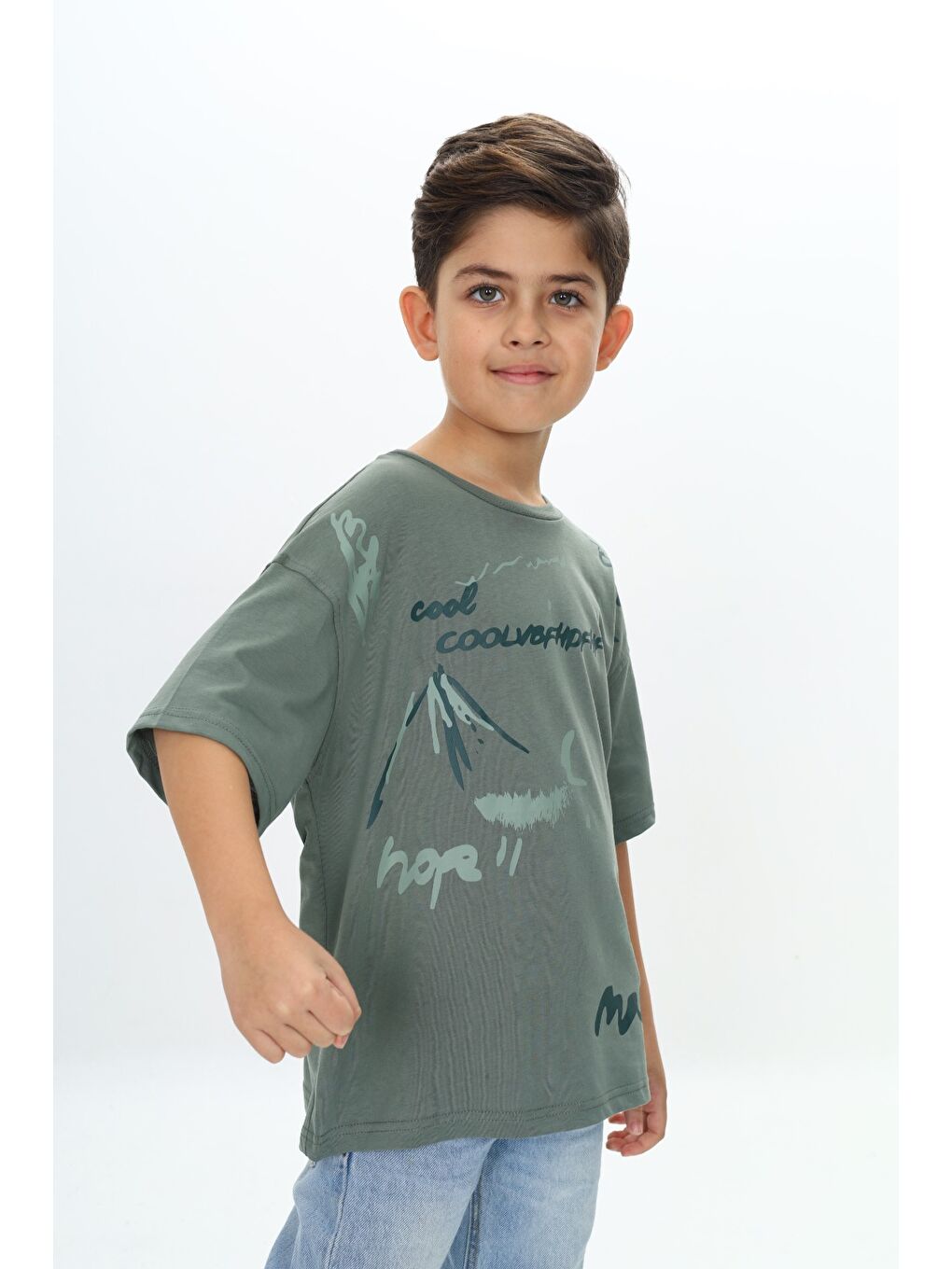 Yeşil Erkek Çocuk Grafiti Baskılı Tişört-1