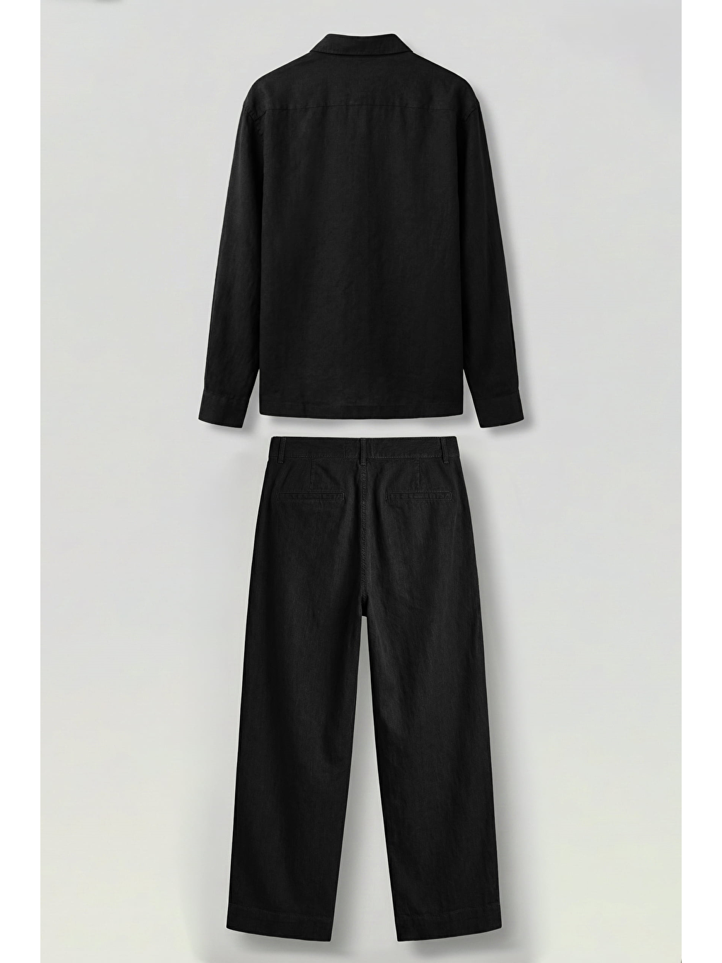 Erkek Bol Kesim Gömlek Pantolon Keten İkili Takım Siyah-1