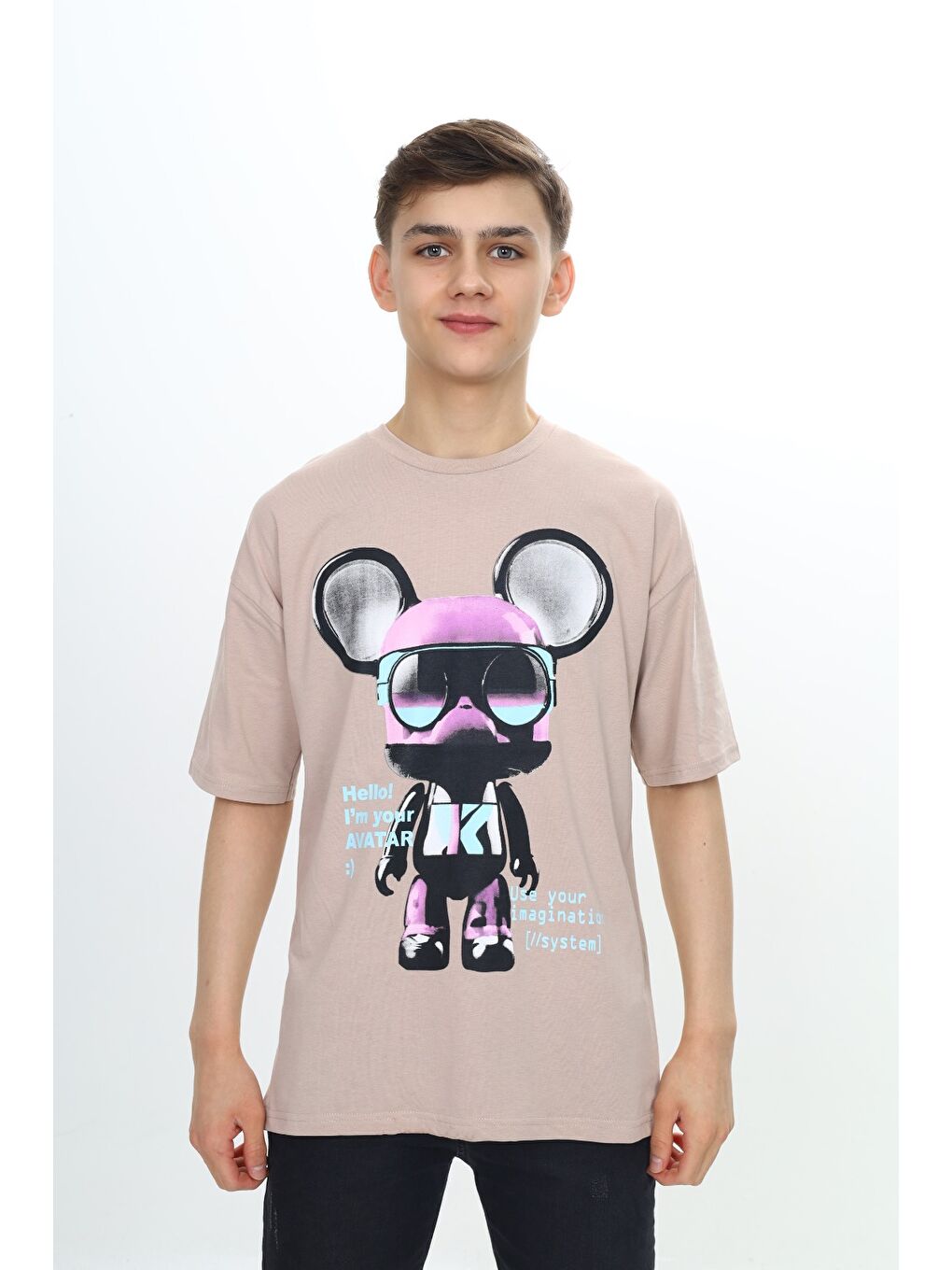 Bej Erkek Çocuk Robot Baskılı Tişört
