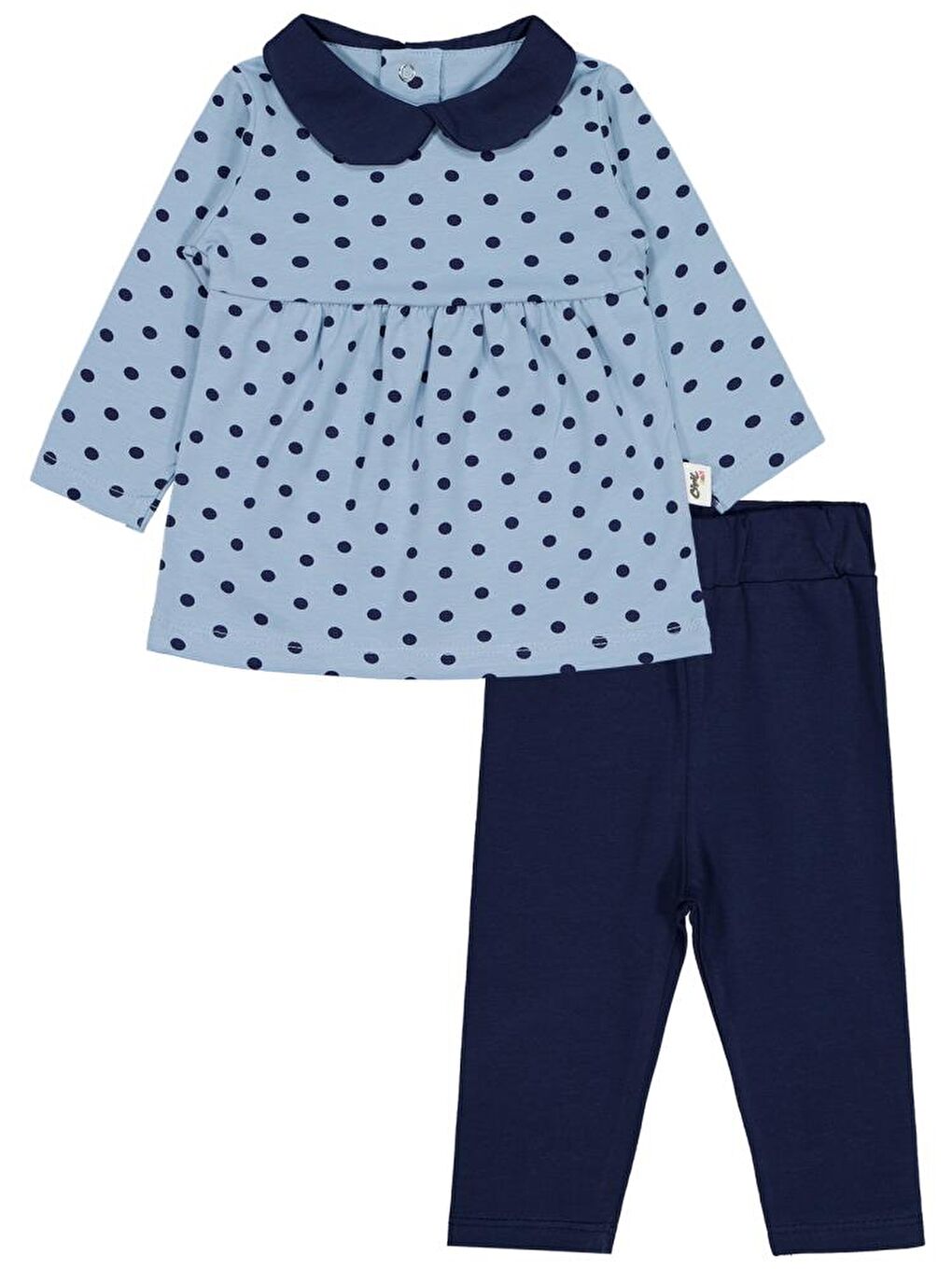Lacivert Baby Yakalı Puan Baskılı 6-18 Ay Takım-2