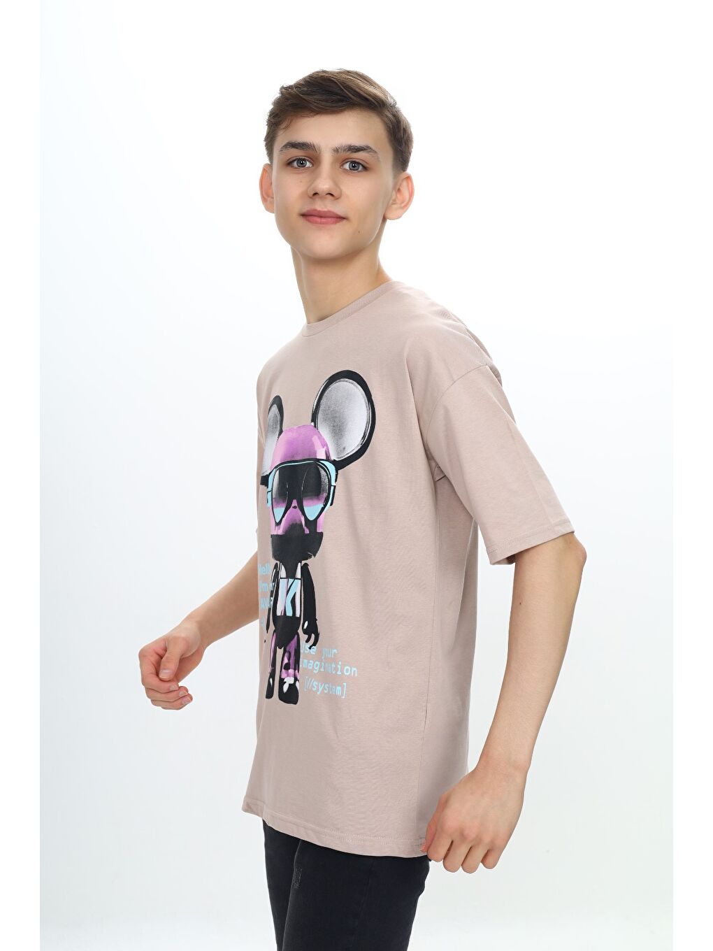 Bej Erkek Çocuk Robot Baskılı Tişört-2