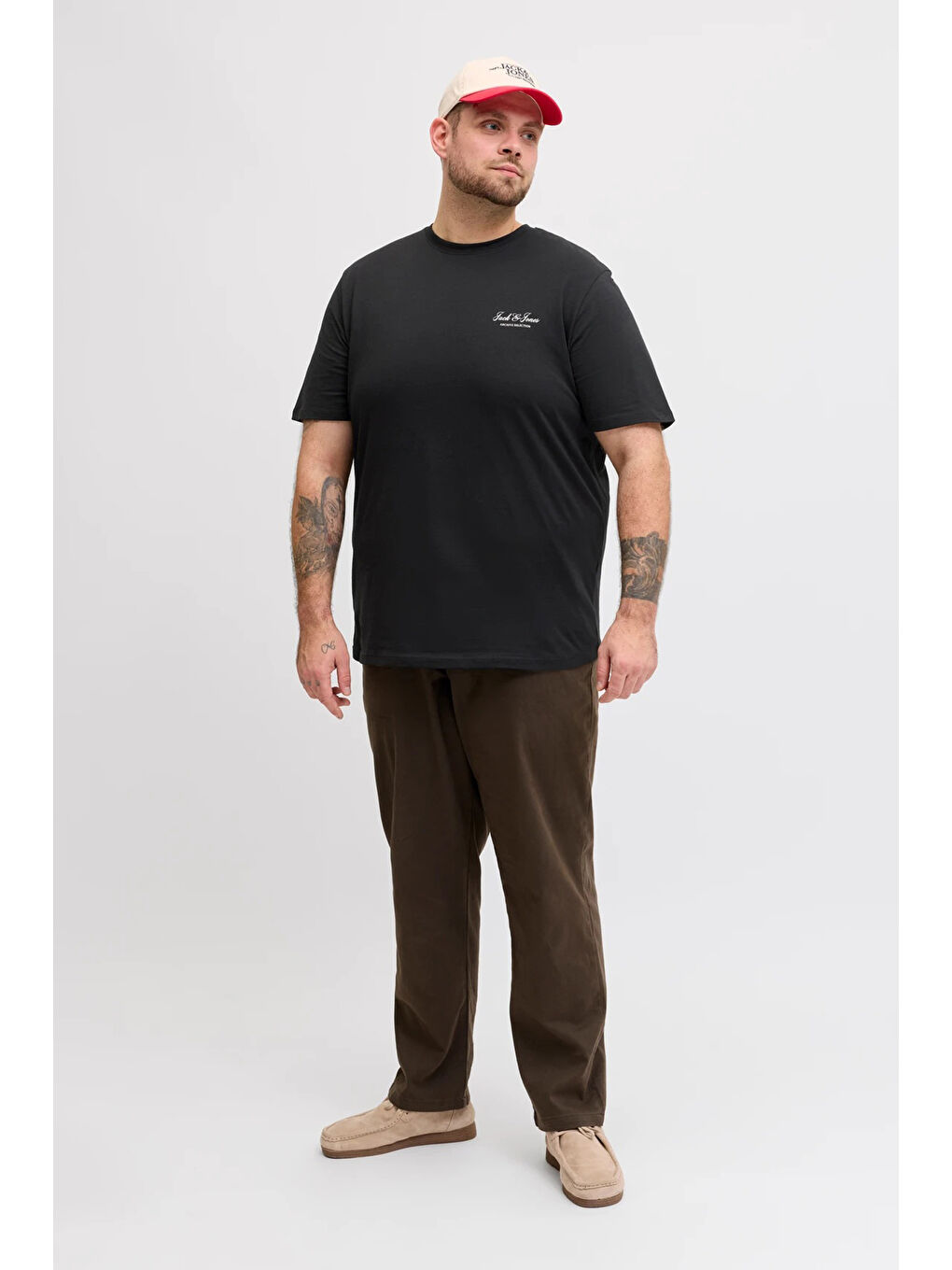 Siyah Plus Büyük Beden Pamuklu Regular Fit Bisiklet Yaka T Shirt 12289683-1