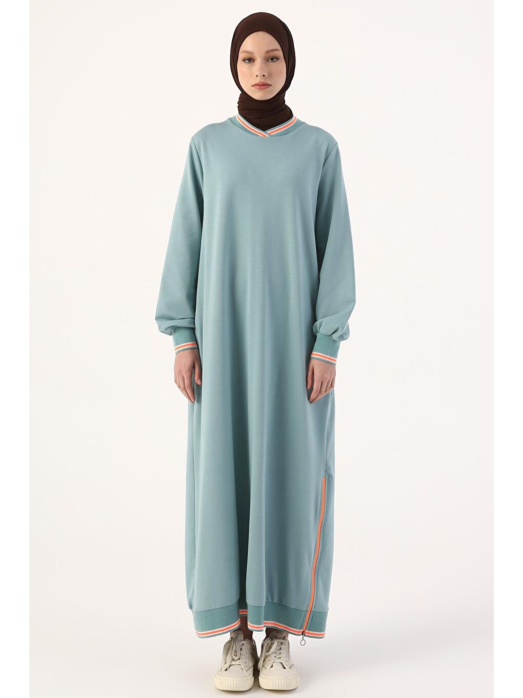 Yeşil Koyu Mint Neon Ribanalı Fermuarlı Elbise-1