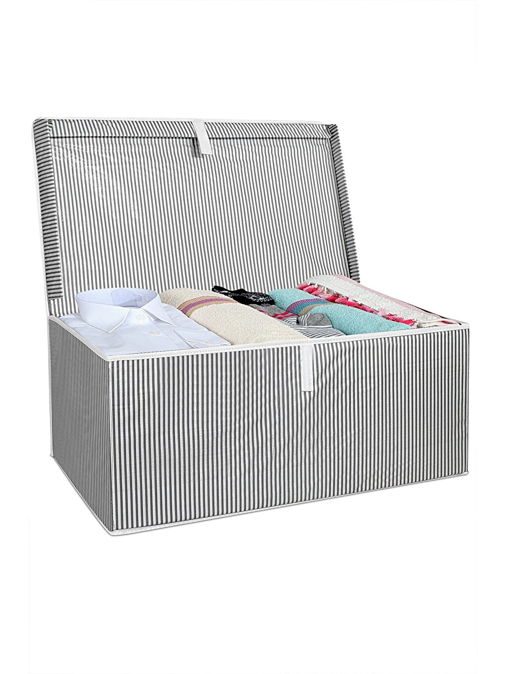 Gri 3 Adet Kapaklı Hurç Saklama Kutusu 70x40x30 cm-1