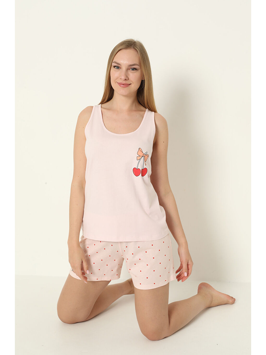 Pembe Somon Bow Şortlu Pijama Takımı