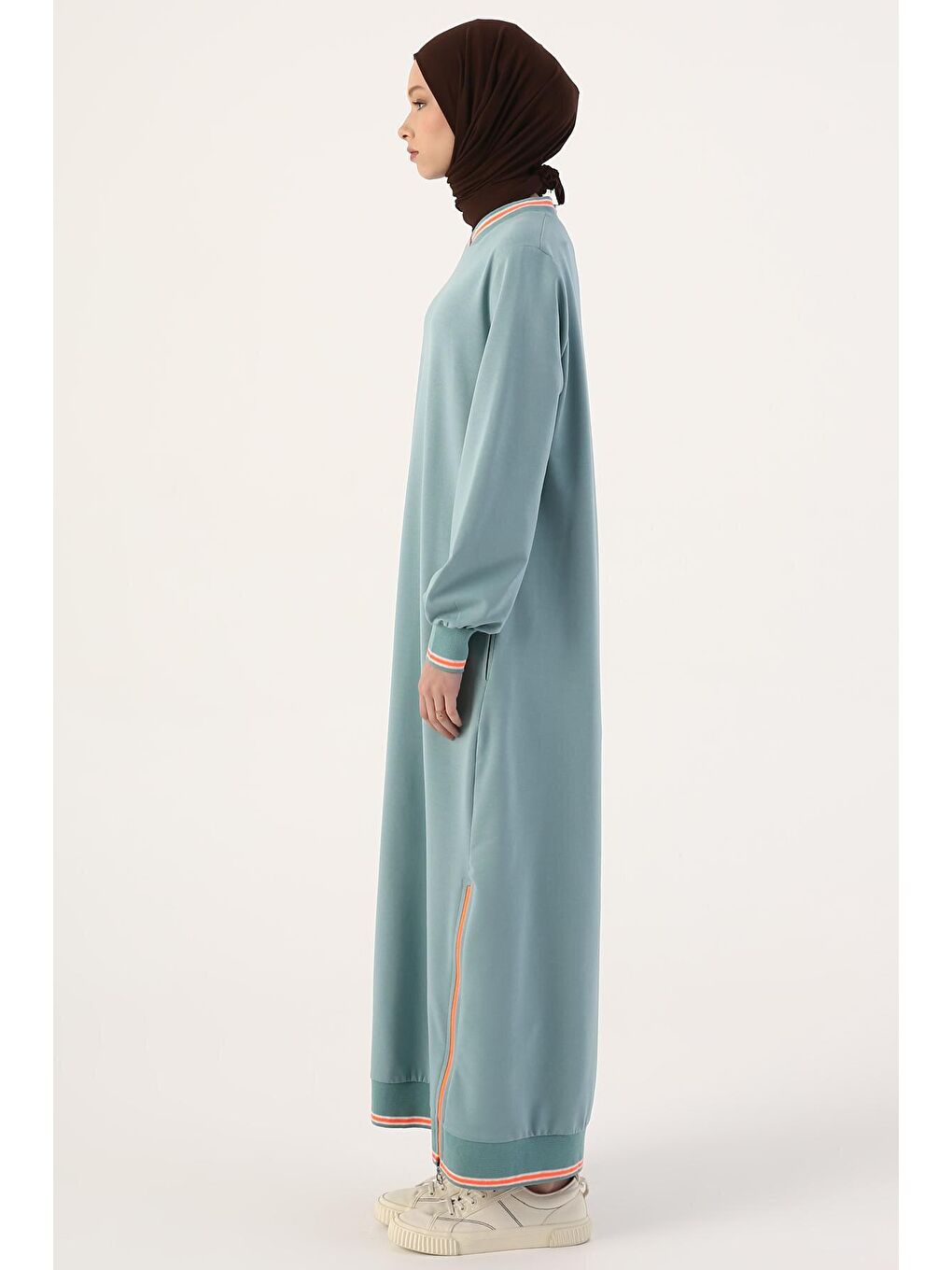 Yeşil Koyu Mint Neon Ribanalı Fermuarlı Elbise-2