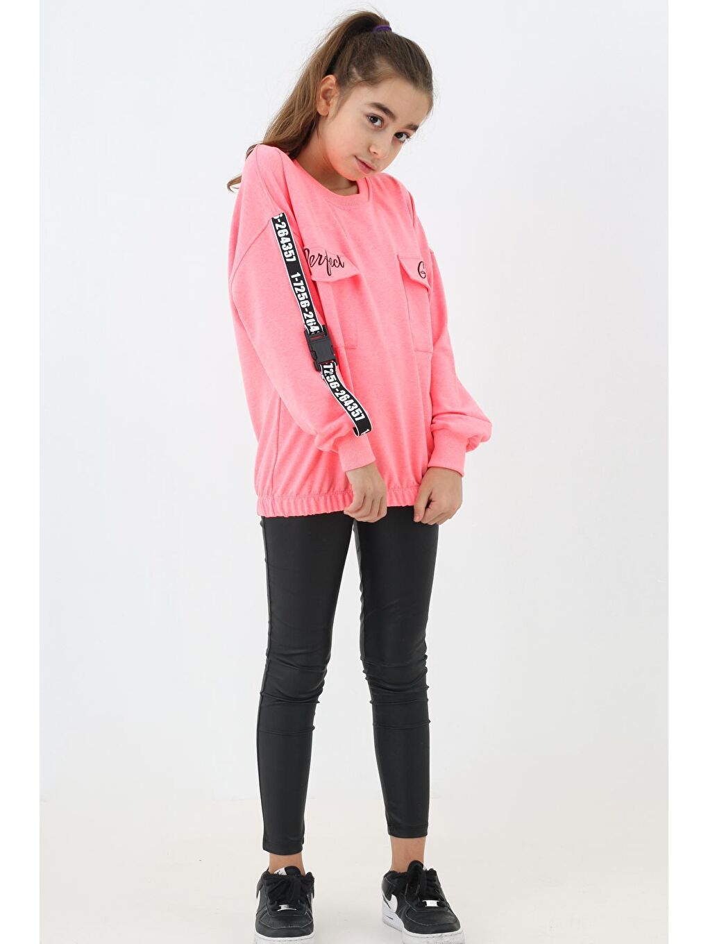Pembe Kız Çocuk Perfect Yazı Baskılı Oversize Sweatshirt 14174