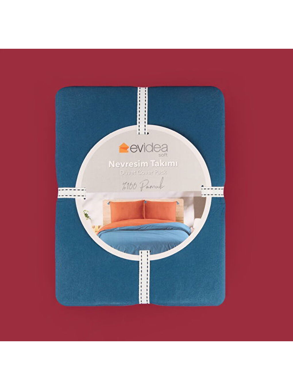 Ekru Soft Colorful Çift Kişilik Nevresim Takımı - Kiremit / Lacivert-2