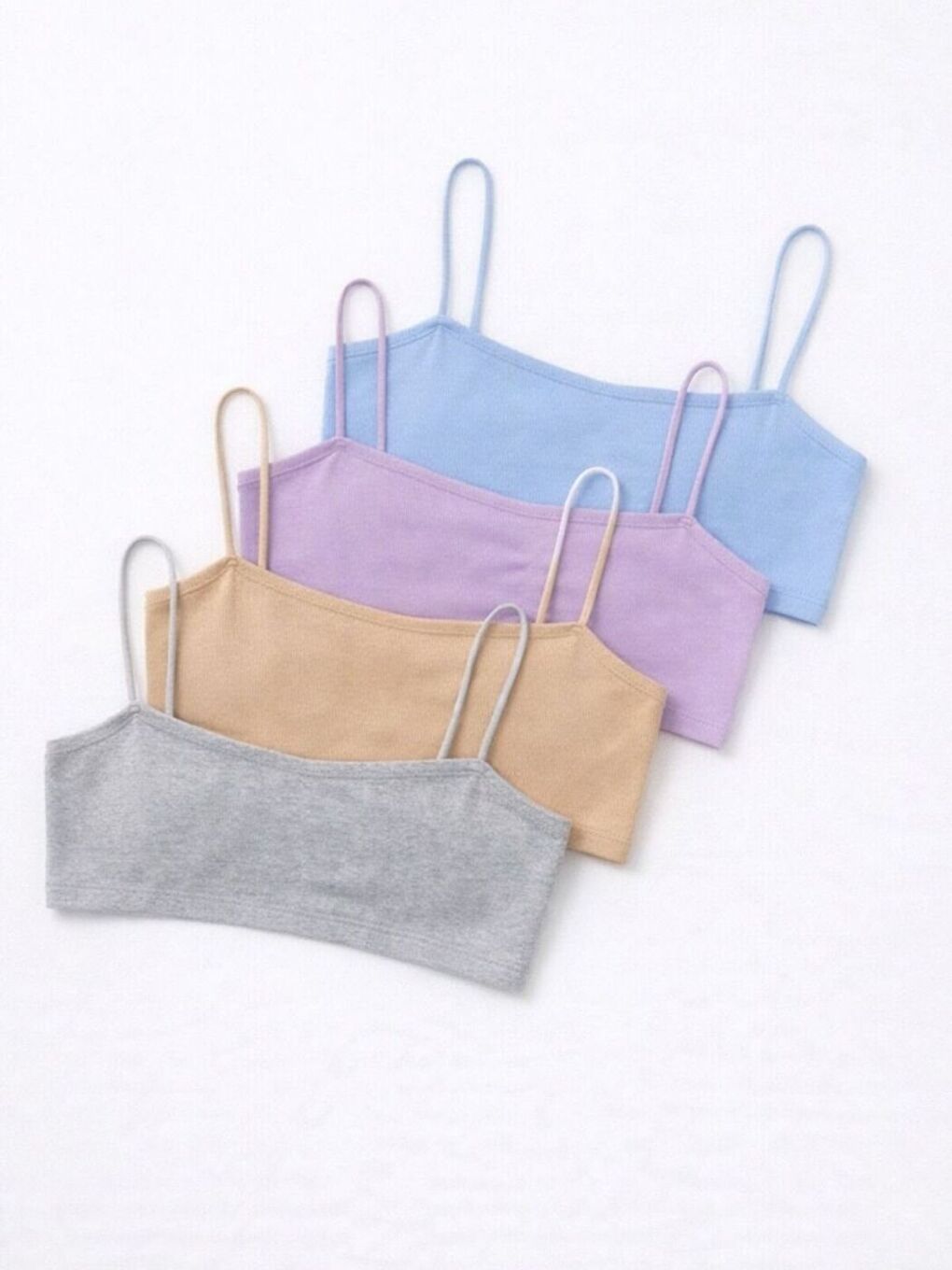 Karışık Kadın Büzgülü İp Askılı 4'lü Set Süper Crop Bluz BebeMavi Lila Vizon Gri-1