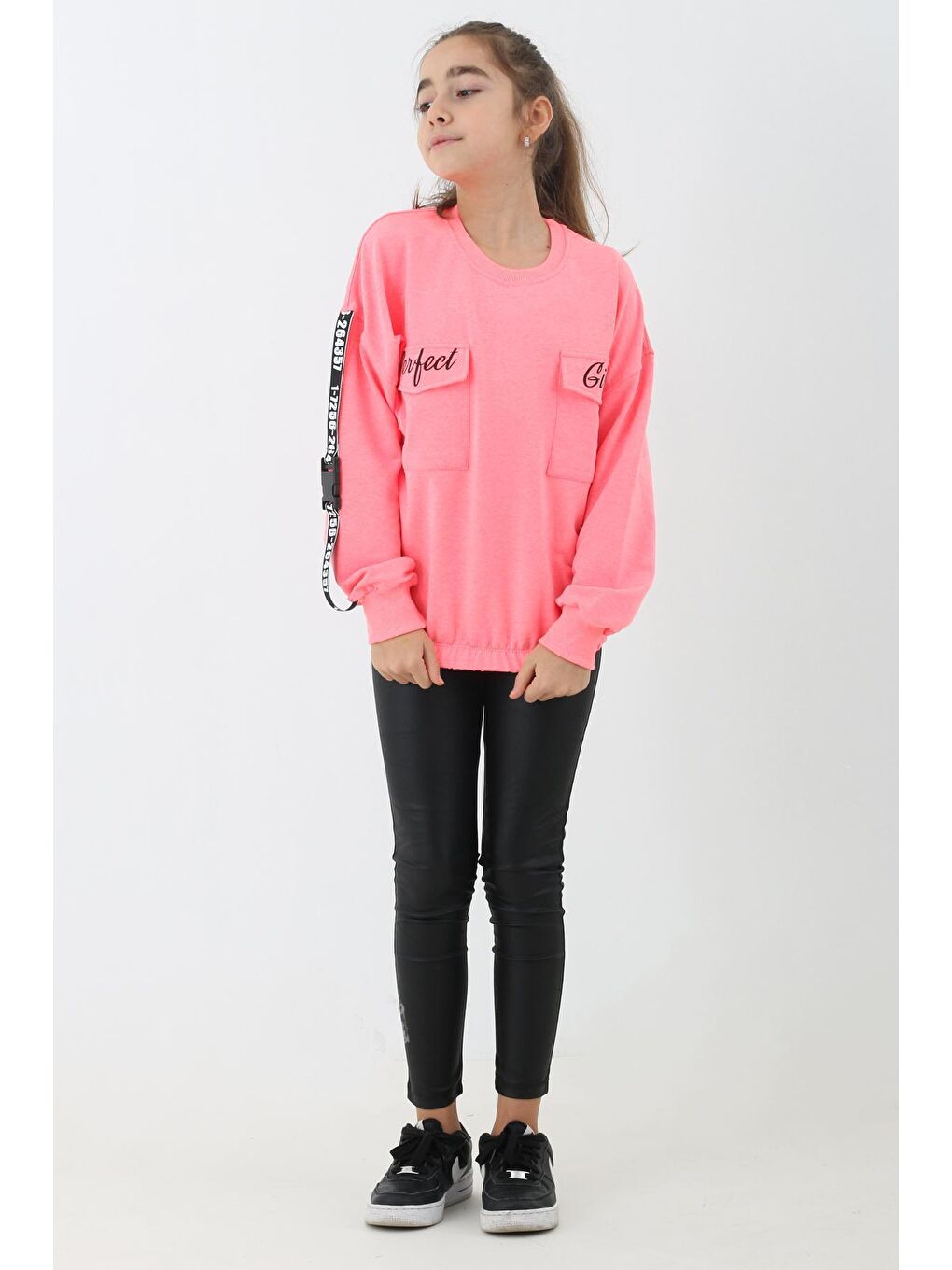 Pembe Kız Çocuk Perfect Yazı Baskılı Oversize Sweatshirt 14174-1