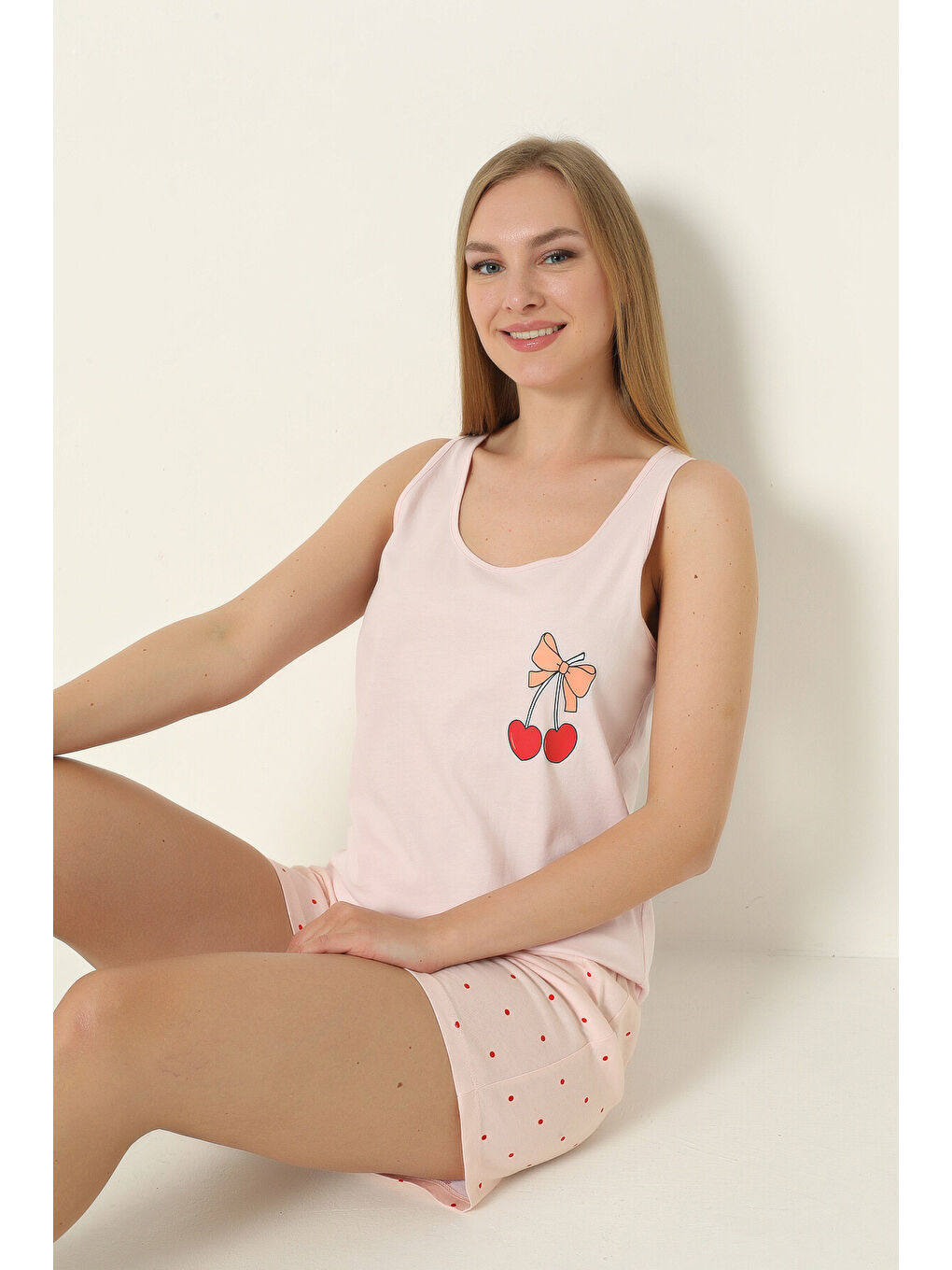 Pembe Somon Bow Şortlu Pijama Takımı-3