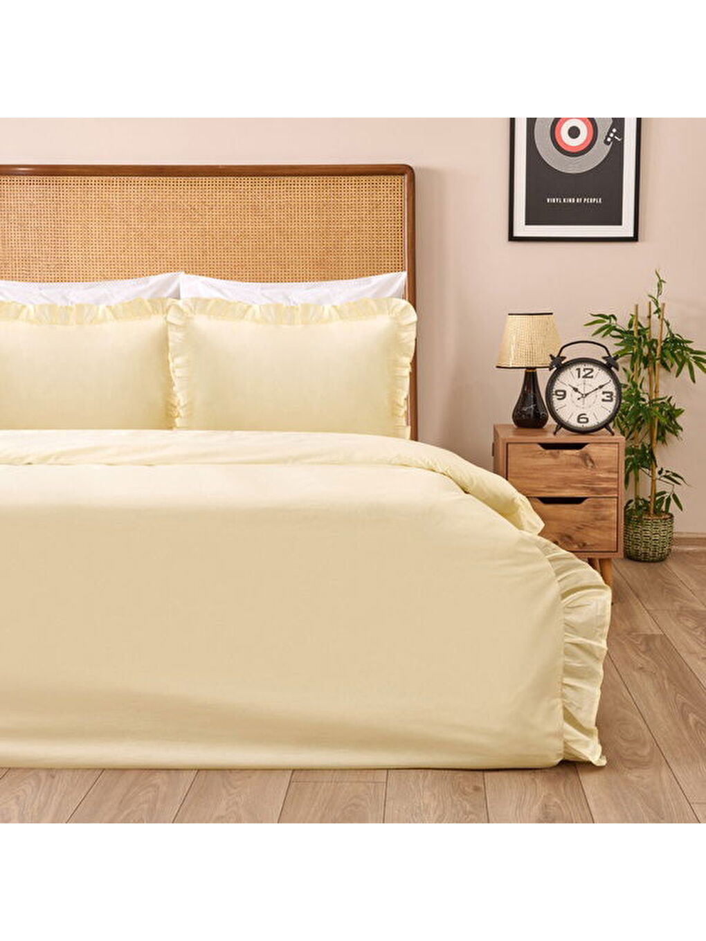 Evidea Soft Boho Fırfırlı Çift Kişilik Nevresim Takımı - Bej