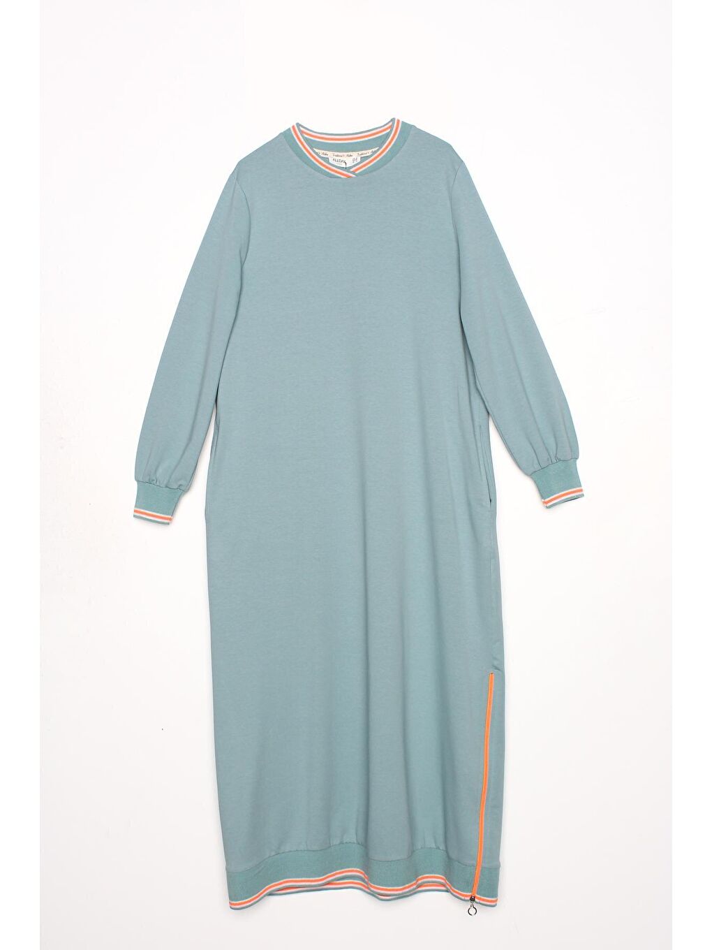 Yeşil Koyu Mint Neon Ribanalı Fermuarlı Elbise-4