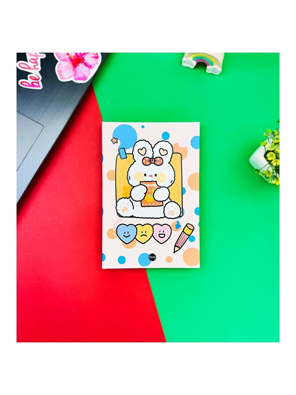 BAM HEDİYELİK EŞYA Karışık Pen Rabbit Tasarımlı Lastikli Defter