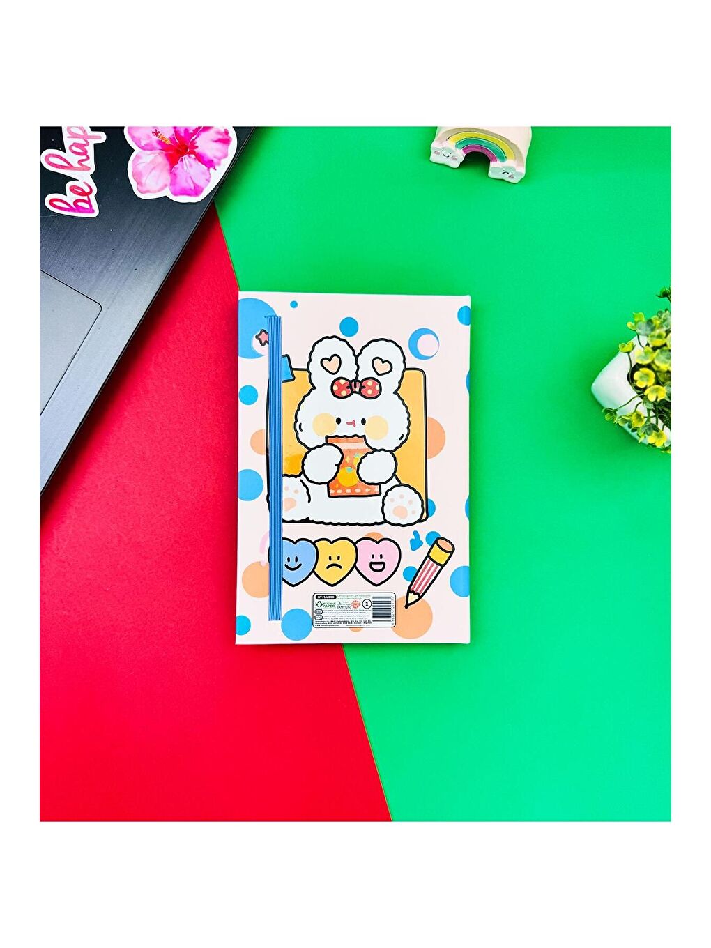 BAM HEDİYELİK EŞYA Karışık Pen Rabbit Tasarımlı Lastikli Defter - 1