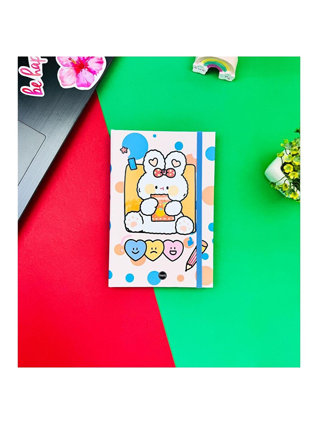 BAM HEDİYELİK EŞYA Karışık Pen Rabbit Tasarımlı Lastikli Defter - 2