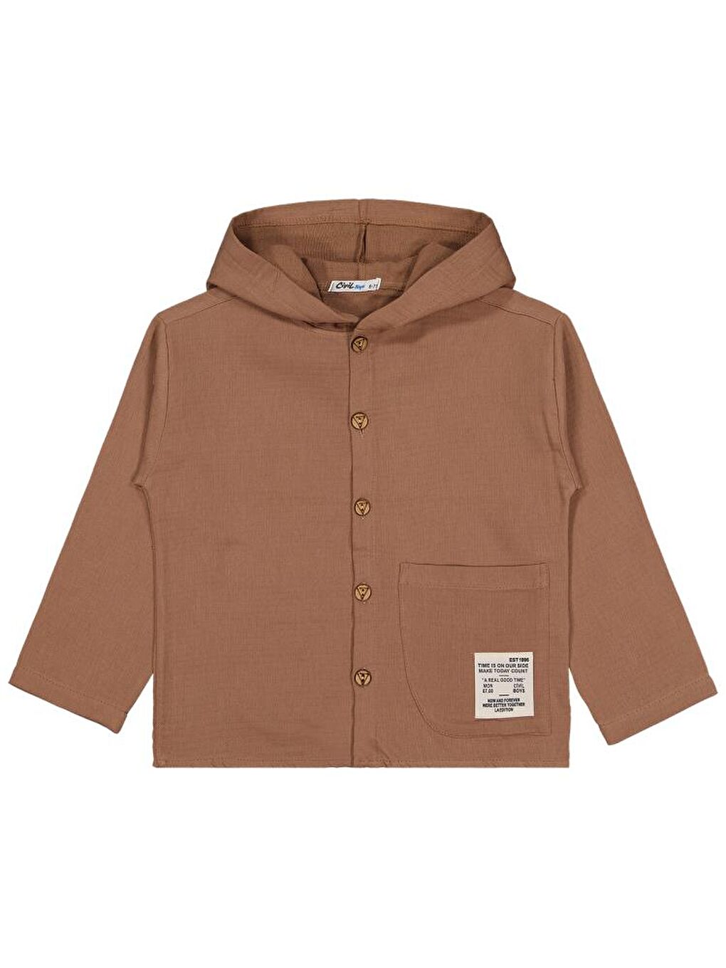 Kahverengi V 82662 Boys Tek Cepli Kapüşonlu 6-9 Yaş Ceket