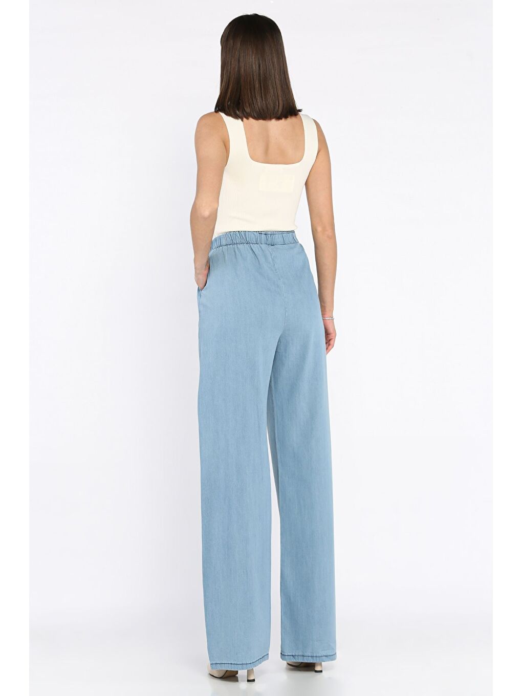 Mavi Bol Paça Bel Bağlamalı Kadın Pantolon-2