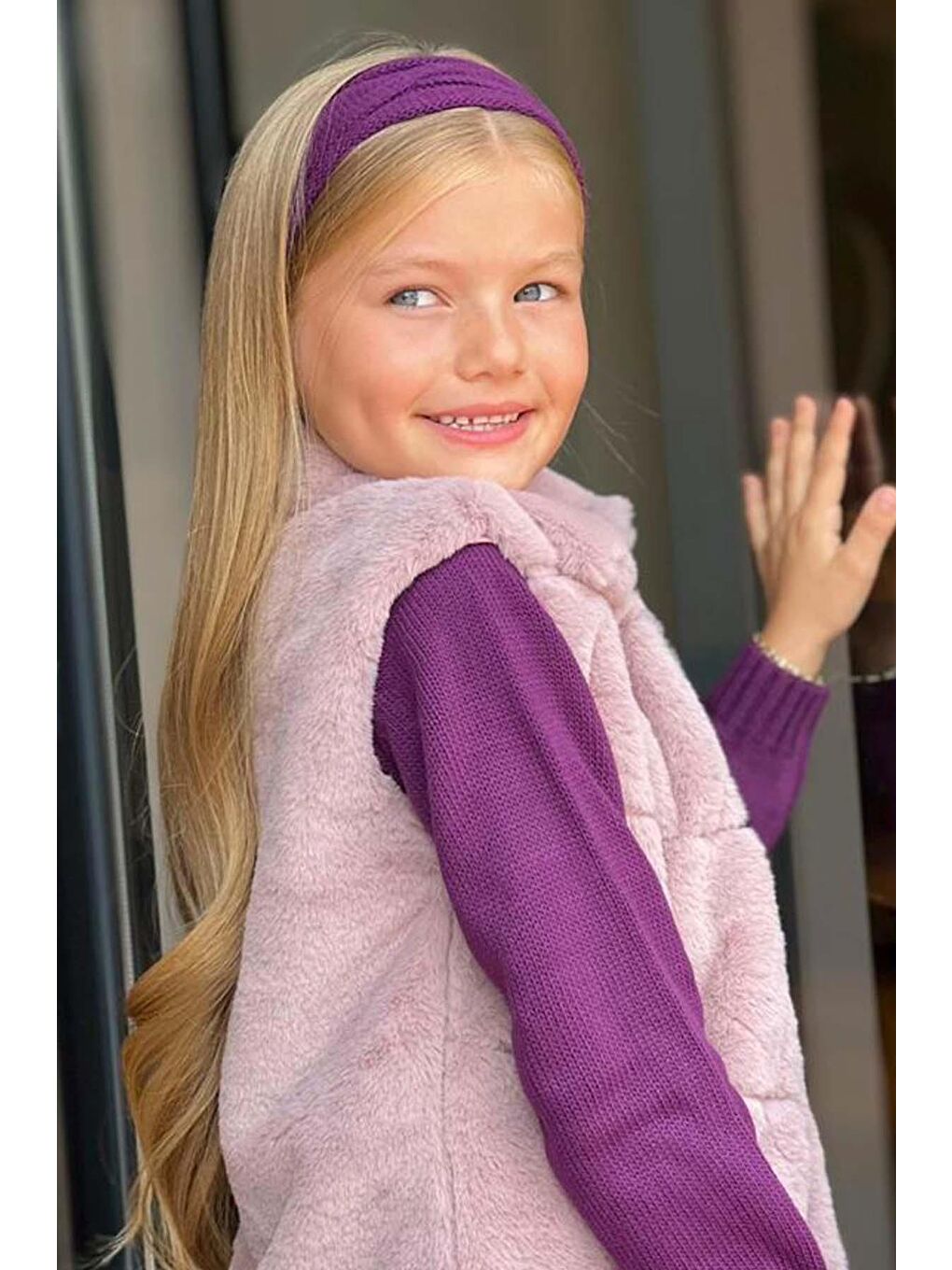 Kız Çocuk Peluş Yelek ve Triko Mor Etekli Takım-2