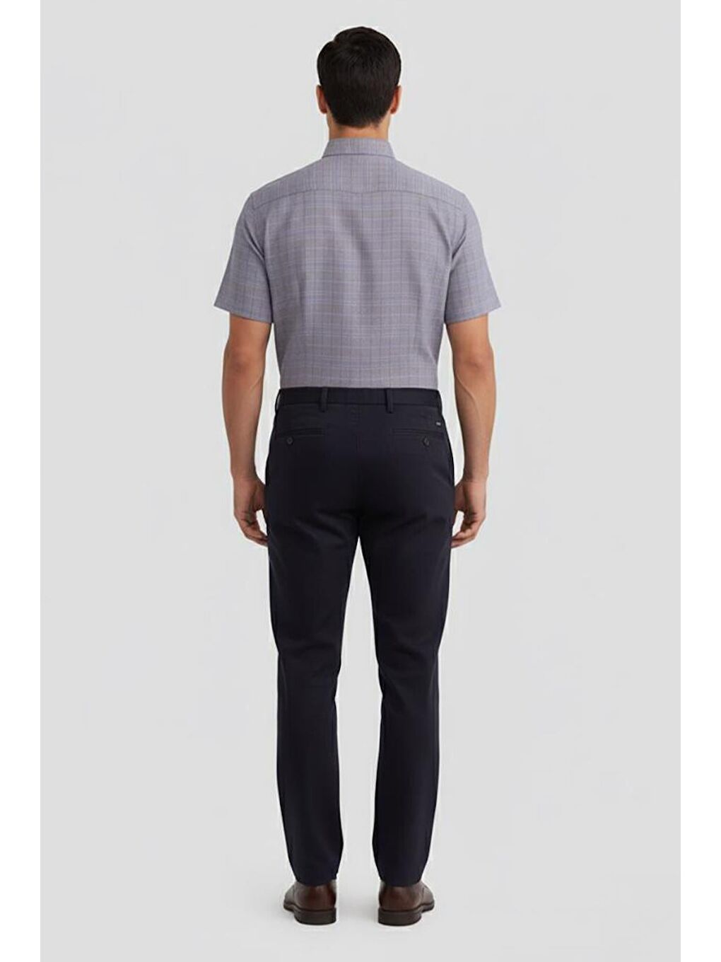 Kahverengi Erkek Kahve Kısa Kollu Ekose Desenli Pamuk Gömlek – Düğmeli Yaka, Regular Fit-1