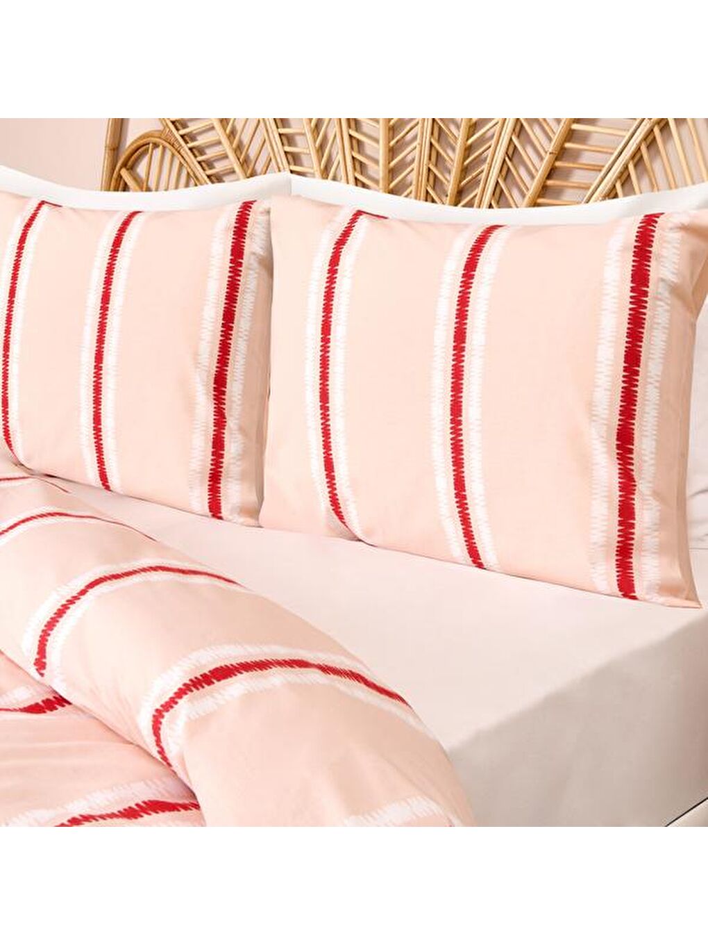 Evidea Sari Soft Strisce Çift Kişilik Nevresim Takımı - Taş / Kiremit - 1