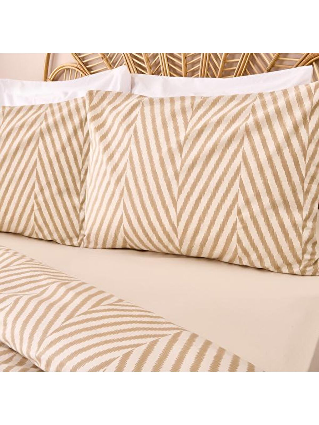 Lila Soft Herringbone Çift Kişilik Nevresim Takımı - Ekru / Taş-2