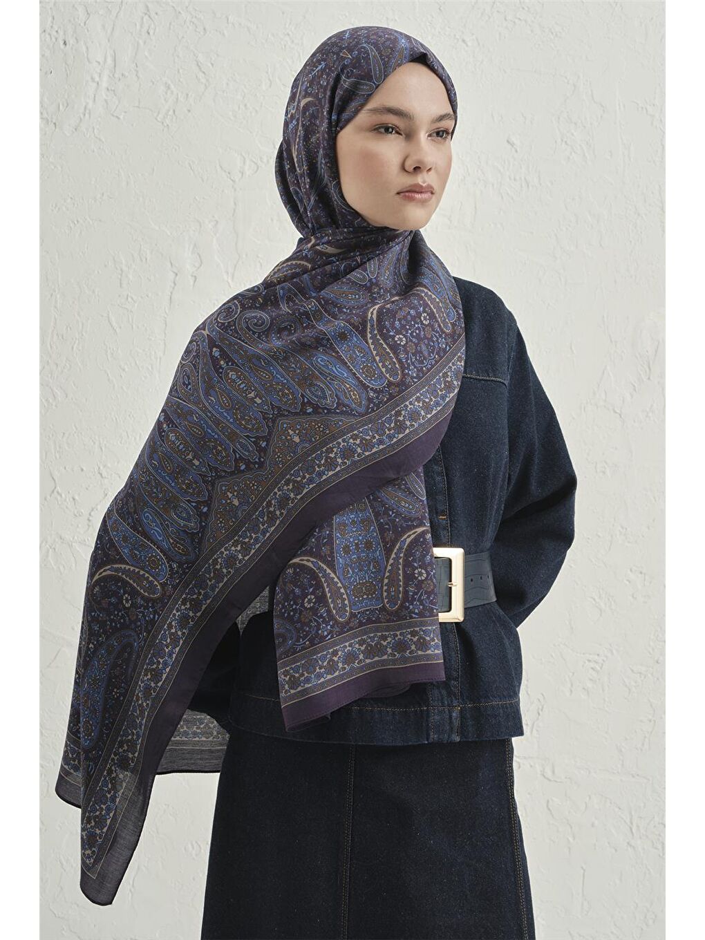 Lacivert Premium Pure Etnik Desen Şal 4 27